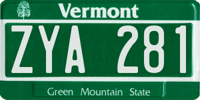 VT license plate ZYA281