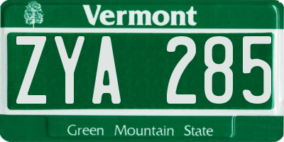 VT license plate ZYA285