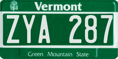 VT license plate ZYA287