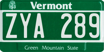 VT license plate ZYA289