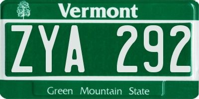 VT license plate ZYA292