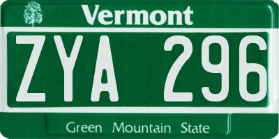 VT license plate ZYA296