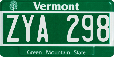 VT license plate ZYA298