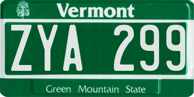 VT license plate ZYA299