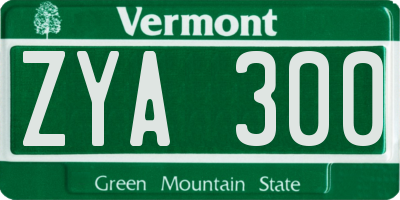 VT license plate ZYA300