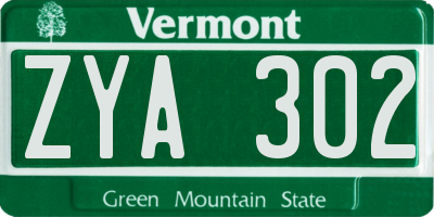 VT license plate ZYA302