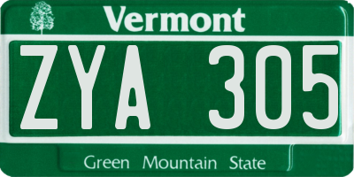 VT license plate ZYA305