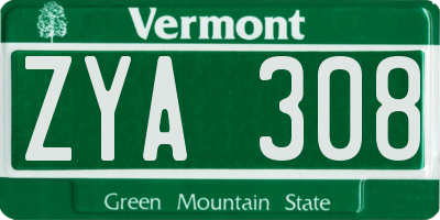 VT license plate ZYA308