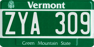 VT license plate ZYA309