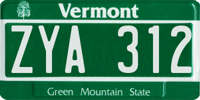 VT license plate ZYA312