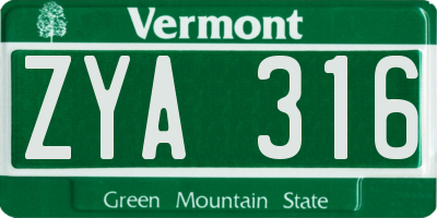 VT license plate ZYA316