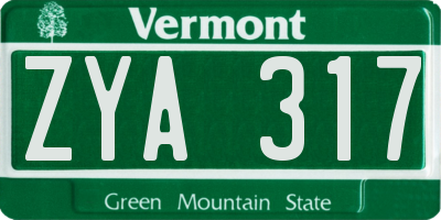 VT license plate ZYA317