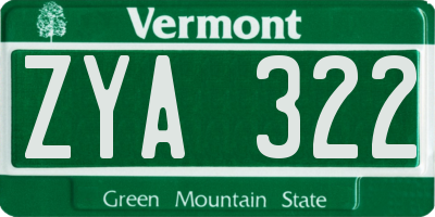 VT license plate ZYA322