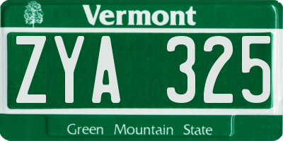 VT license plate ZYA325