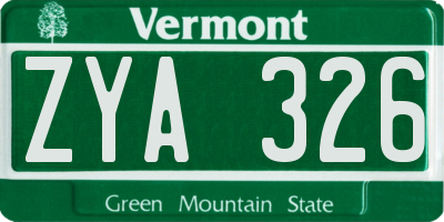 VT license plate ZYA326