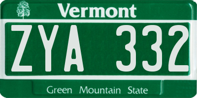 VT license plate ZYA332
