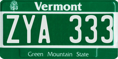 VT license plate ZYA333