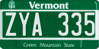 VT license plate ZYA335