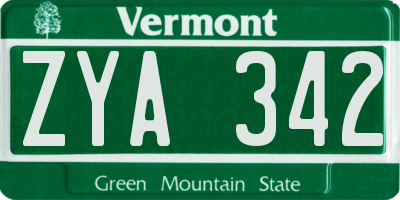 VT license plate ZYA342