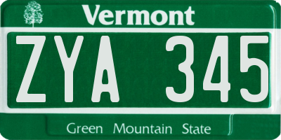VT license plate ZYA345