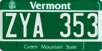 VT license plate ZYA353