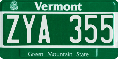 VT license plate ZYA355