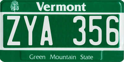 VT license plate ZYA356