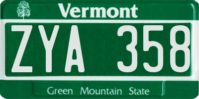 VT license plate ZYA358