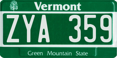 VT license plate ZYA359
