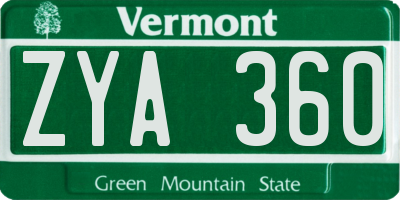 VT license plate ZYA360