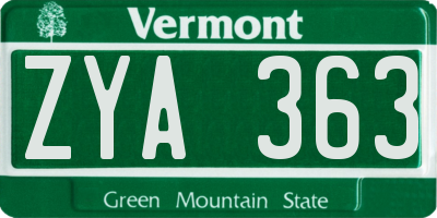 VT license plate ZYA363
