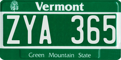 VT license plate ZYA365
