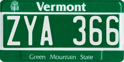 VT license plate ZYA366