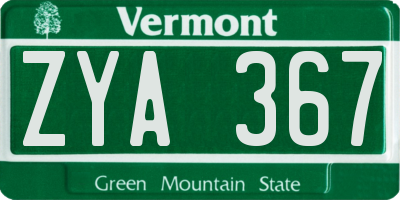 VT license plate ZYA367