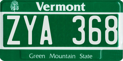 VT license plate ZYA368
