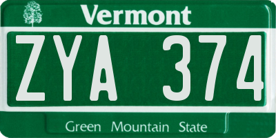VT license plate ZYA374