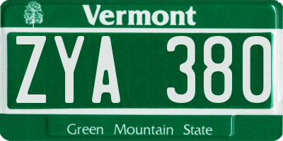 VT license plate ZYA380