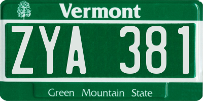 VT license plate ZYA381