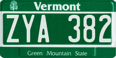 VT license plate ZYA382