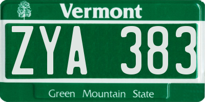 VT license plate ZYA383