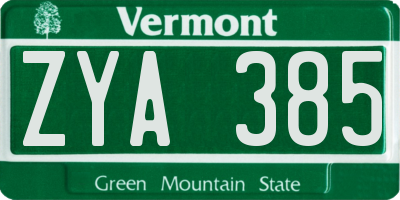 VT license plate ZYA385