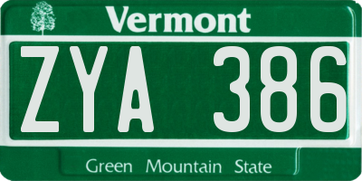 VT license plate ZYA386