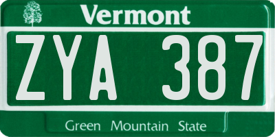 VT license plate ZYA387