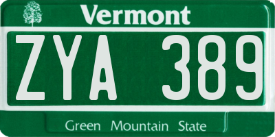 VT license plate ZYA389
