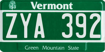 VT license plate ZYA392