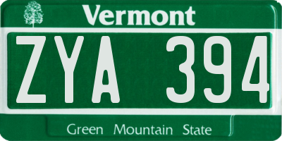 VT license plate ZYA394