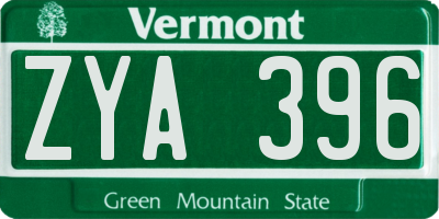 VT license plate ZYA396