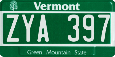 VT license plate ZYA397