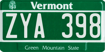 VT license plate ZYA398