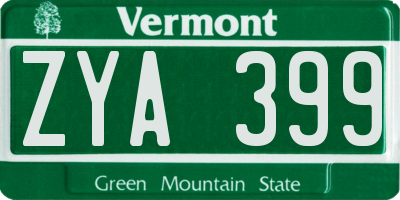 VT license plate ZYA399